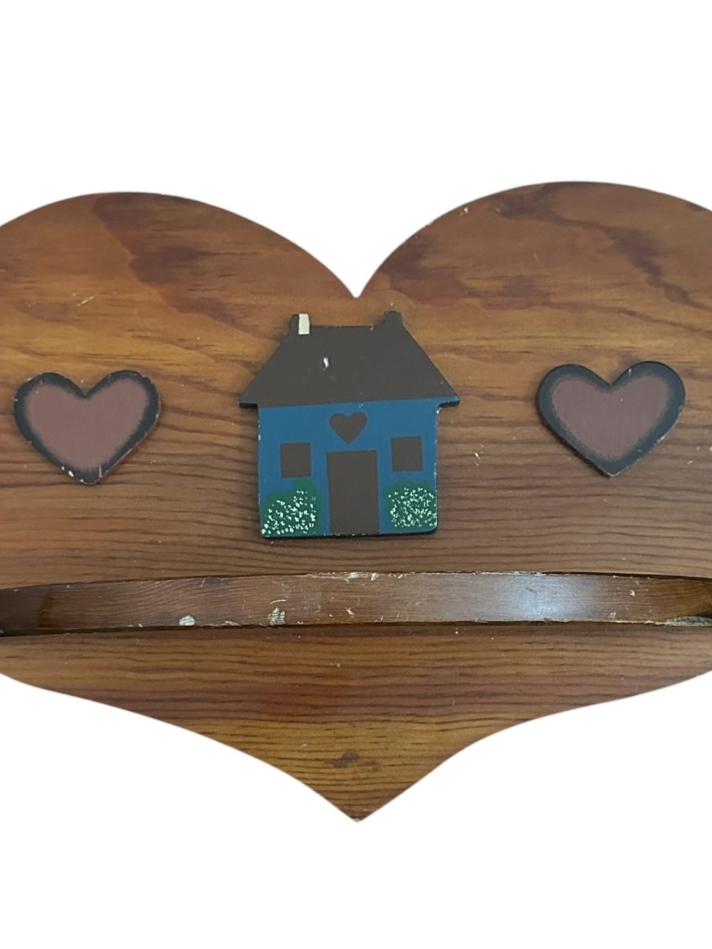 Wood Heart Shaped Wall Shelf Shelve Painted House Cottagecore Decor Vtg READ